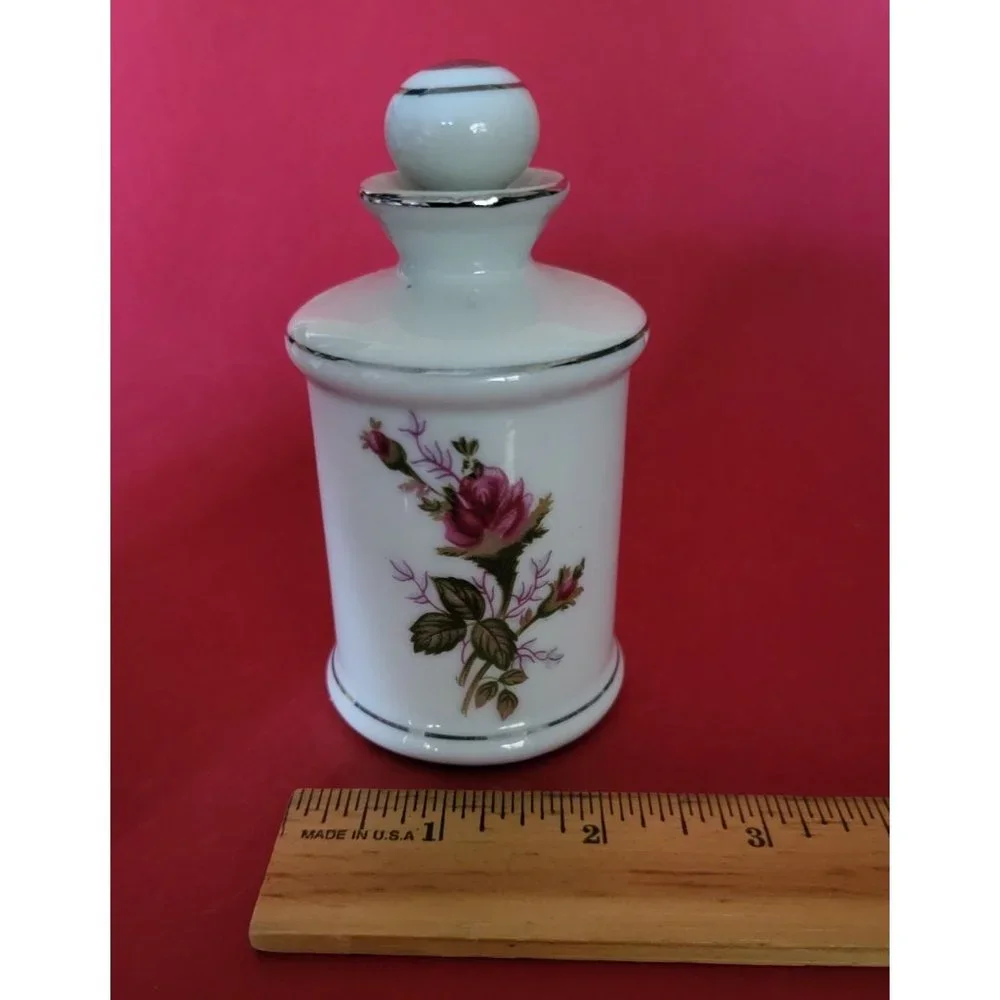 Chase Japan Vintage Ceramic Vanity Jars with Silver Detail Storage Keepsake Box
